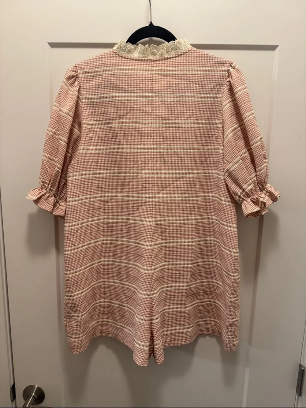 🆕 rareraw Pink Teddy Patch Pocket Ruffle Romper-M/L. NWOT!🎉 - Picture 4 of 5